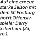 Auf eine erneut starke Saison mit dem SC Freiburg hofft Offensivspieler Derry Scherhant (23, re.).