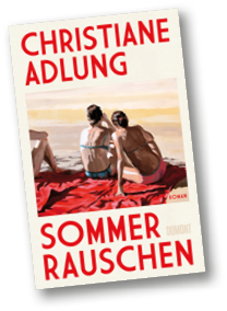 Zwei Personen sitzen auf einem roten Strandtuch am Wasser und blicken aufs Meer, w hrend eine dritte Person am Rand des Tuchs sitzt. Beschreibung von KI generiert